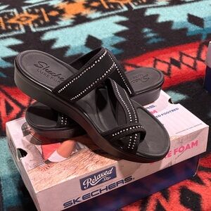 Skechers Women's Black Sandals with Rhinestone Accents